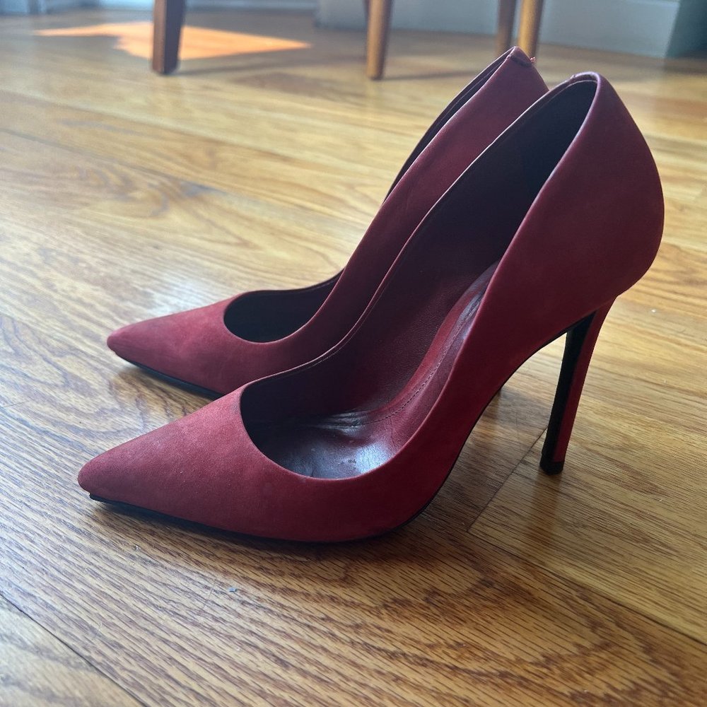 Red Suede Schutz Lou Pumps